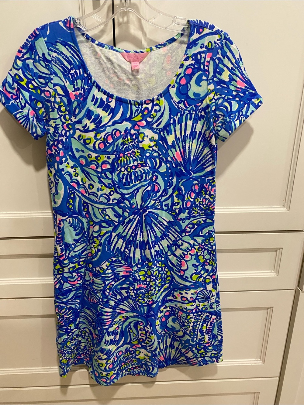 Lilly Pulitzer Blue & Aqua Shell-Print Short Sleeve Dress